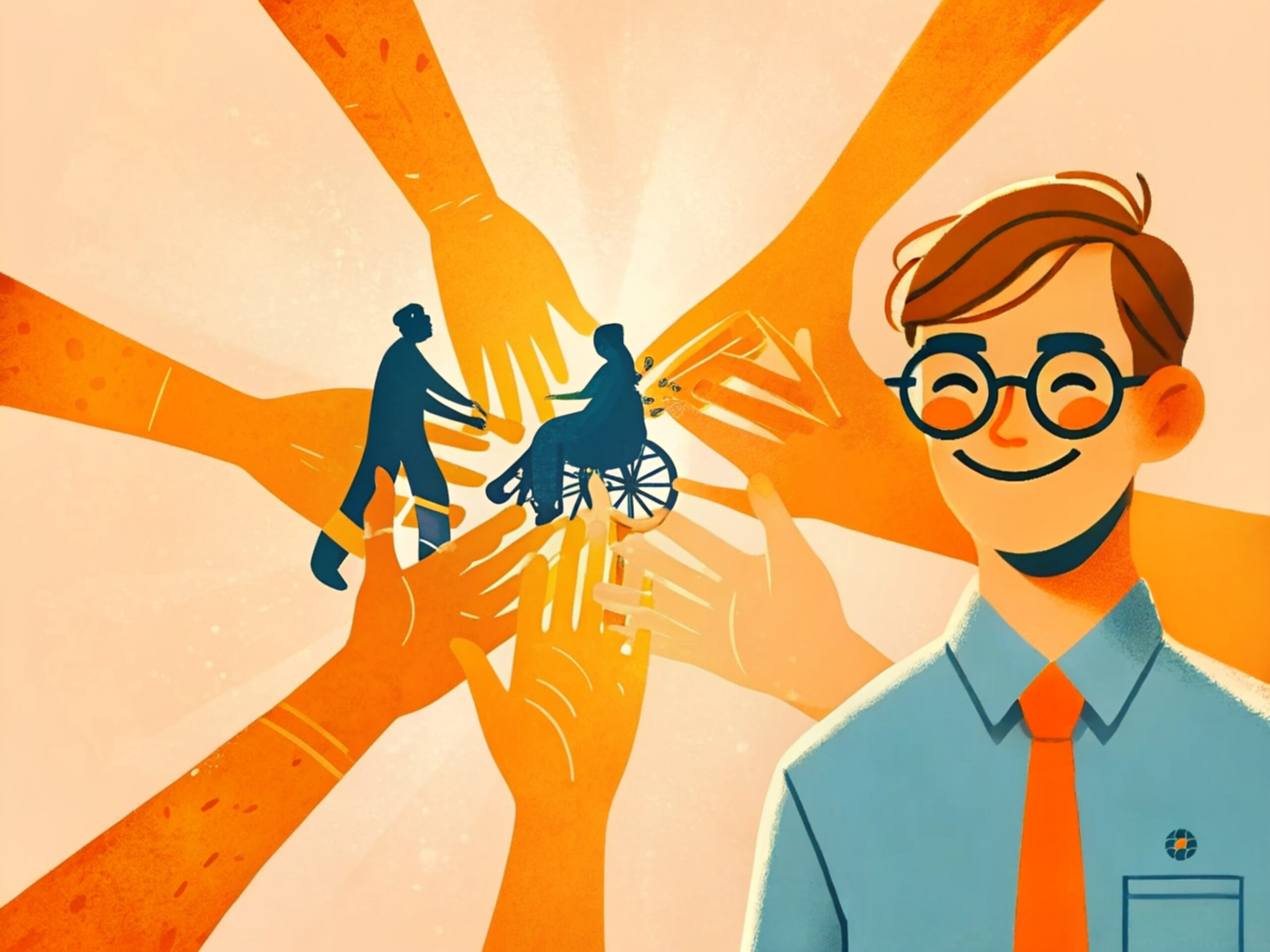 Mehrere Hände greifen in der Mitte zusammen. Das Bild steht für Zusammenhalt, Mut und gelebte Inklusion.