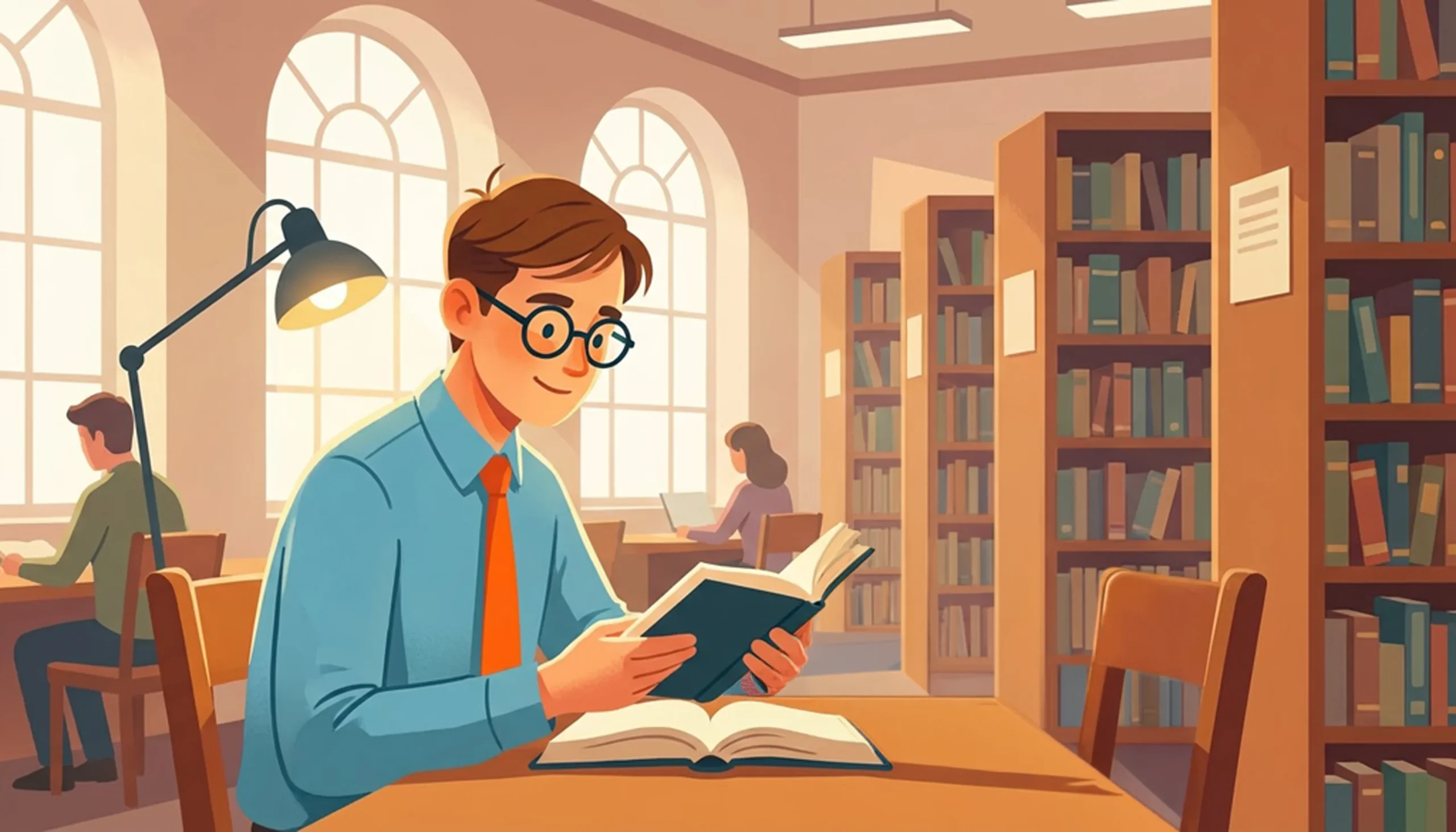 Peter Inklusis von der inklusis GmbH sitz in der Bibliothek und liest ein Buch.